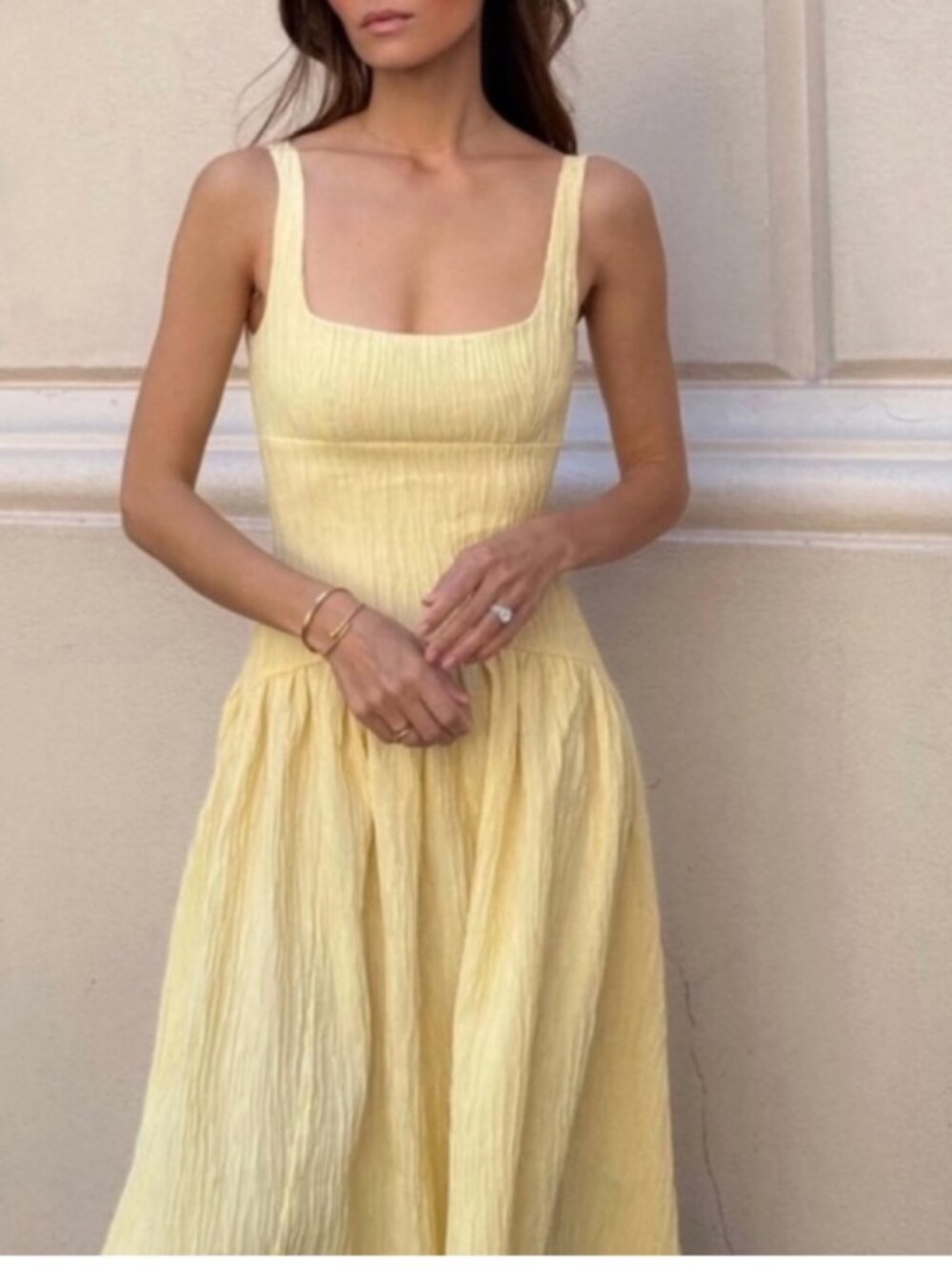 Zara Yellow Textured Midi Dress